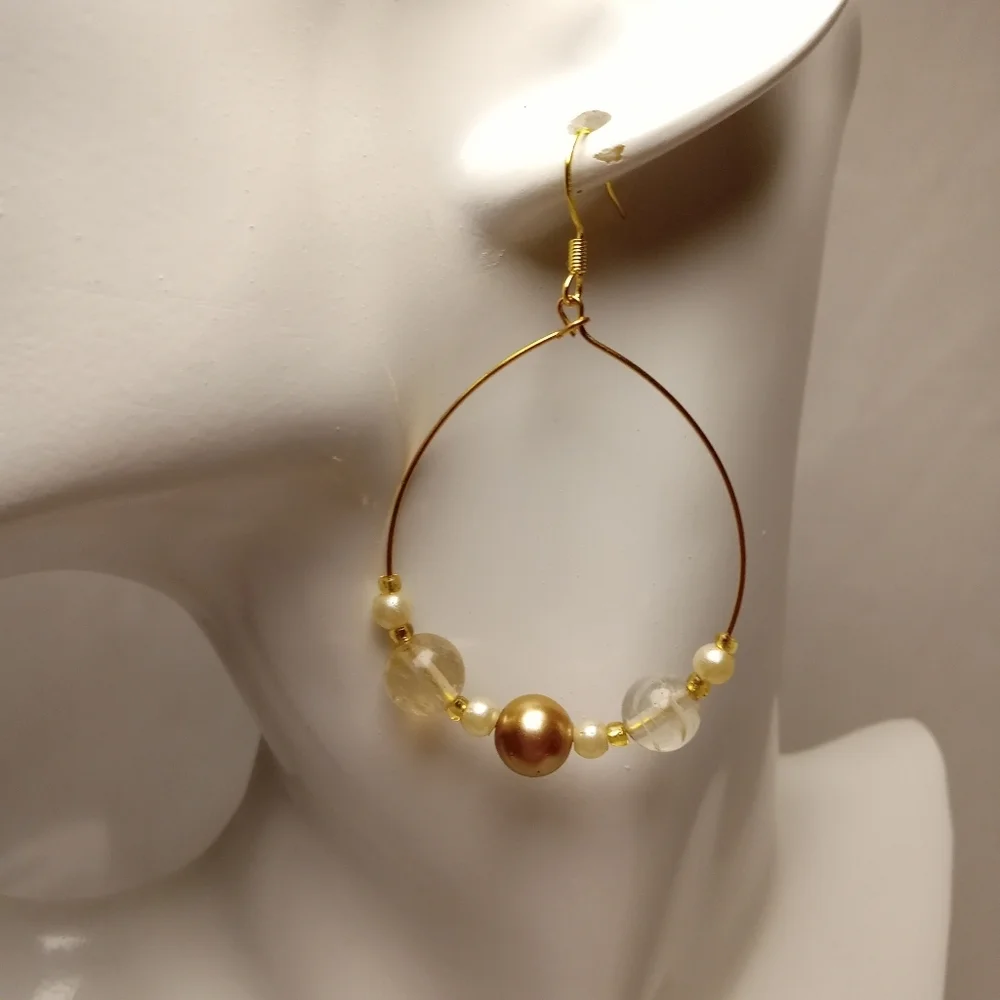 Hand Crafted Gold-Toned Beaded Hoop Earrings - Picture 6 of 7